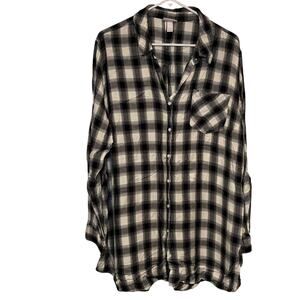 Isabel Maternity Plaid Button Down Shirt XXL Black White Flannel Top